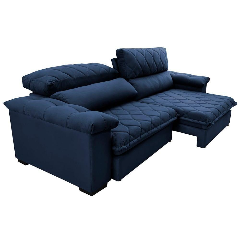 Sofá Retrátil E Reclinável 3,15m Molas Ensacadas Cama Inbox Big Home Com Bordado 3d Velusoft Azul - 2