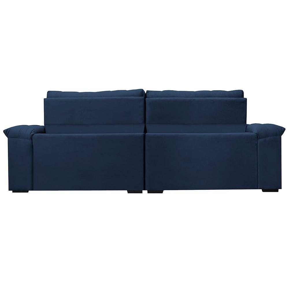 Sofá Retrátil E Reclinável 3,15m Molas Ensacadas Cama Inbox Big Home Com Bordado 3d Velusoft Azul - 4