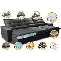 Sofá Retrátil E Reclinável 3,52m Com Molas Ensacadas Cama Inbox Soft Tecido Suede Velusoft Preto - 7