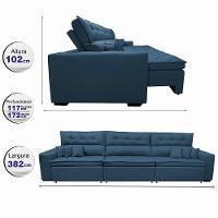 Sofá Retrátil E Reclinável 3,82m Austin Com Molas No Assento Tecido Suede Velusoft Azul - 8