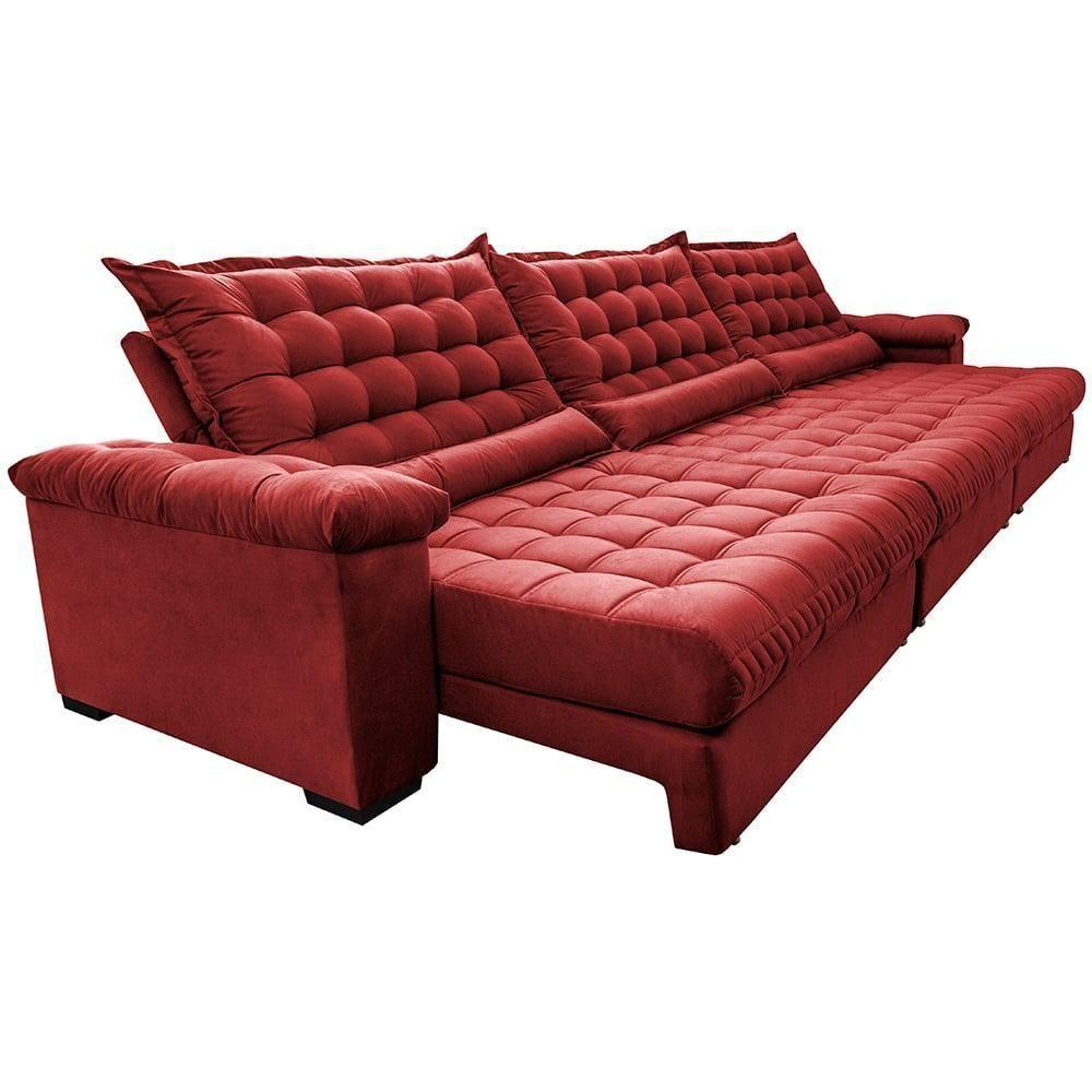 Sofá Retrátil E Reclinável 3,55m Molas Ensacadas Cama Inbox Big Space Com Bordado Velusoft Vermelho - 2
