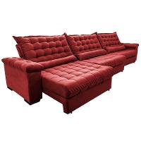 Sofá Retrátil E Reclinável 3,55m Molas Ensacadas Cama Inbox Big Space Com Bordado Velusoft Vermelho - 3