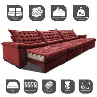 Sofá Retrátil E Reclinável 3,55m Molas Ensacadas Cama Inbox Big Space Com Bordado Velusoft Vermelho - 7