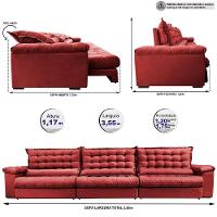 Sofá Retrátil E Reclinável 3,55m Molas Ensacadas Cama Inbox Big Space Com Bordado Velusoft Vermelho - 8