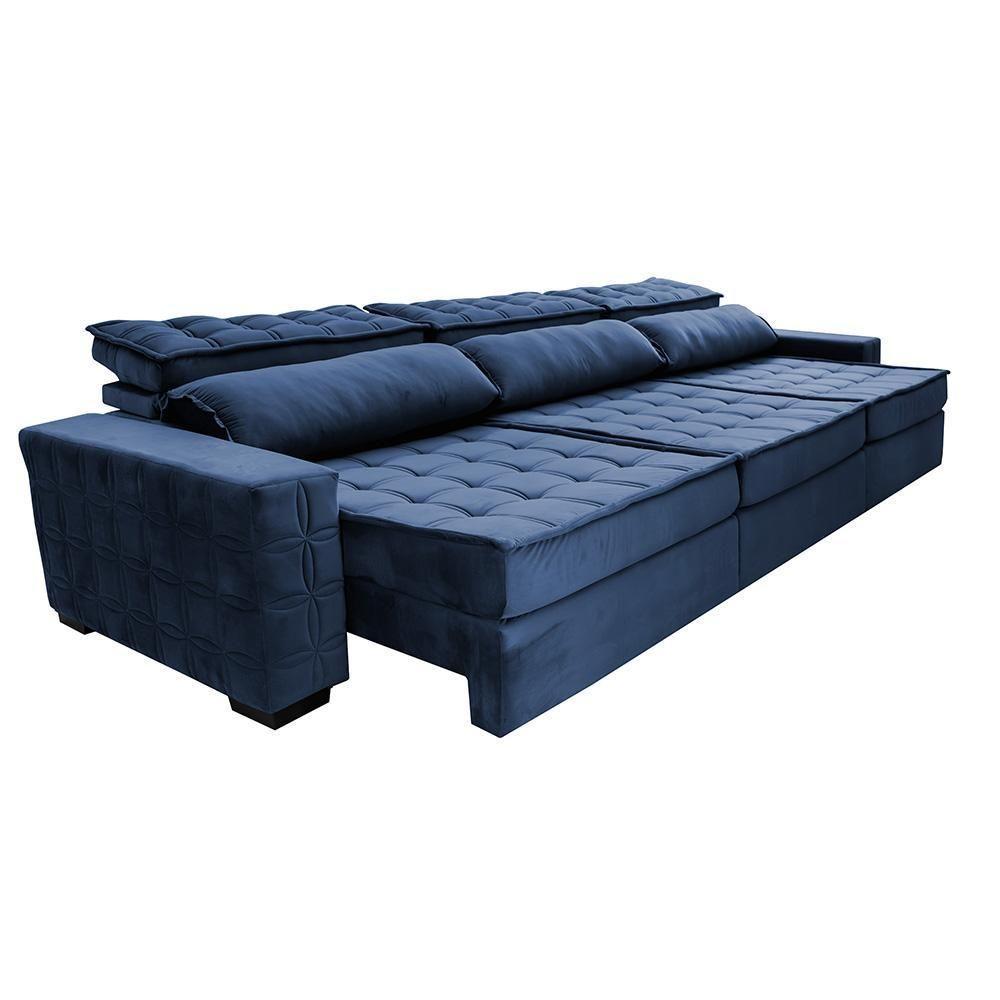Sofá Retrátil E Reclinável 3,55M Cama Inbox Big Star Com Softgel D40 Velupluma Azul - 3