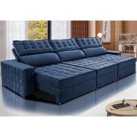 Sofá Retrátil E Reclinável 3,55M Cama Inbox Big Star Com Softgel D40 Velupluma Azul - 1