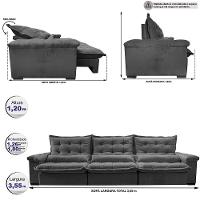 Sofá Retrátil E Reclinável 3,55M Cama Inbox Big Fresh Com Softgel D40 Velupluma Cinza - 8