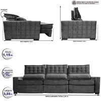 Sofá Retrátil E Reclinável 3,55M Cama Inbox Big Star Com Softgel D40 Velupluma Cinza - 8