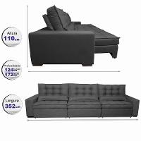 Sofá Retrátil E Reclinável 3,52m Com Molas Ensacadas Cama Inbox Gold Tecido Suede Velusoft Preto - 8