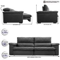 Sofá Retrátil E Reclinável 3,15m Molas Ensacadas Cama Inbox Big Home Com Bordado 3d Velusoft Cinza - 8