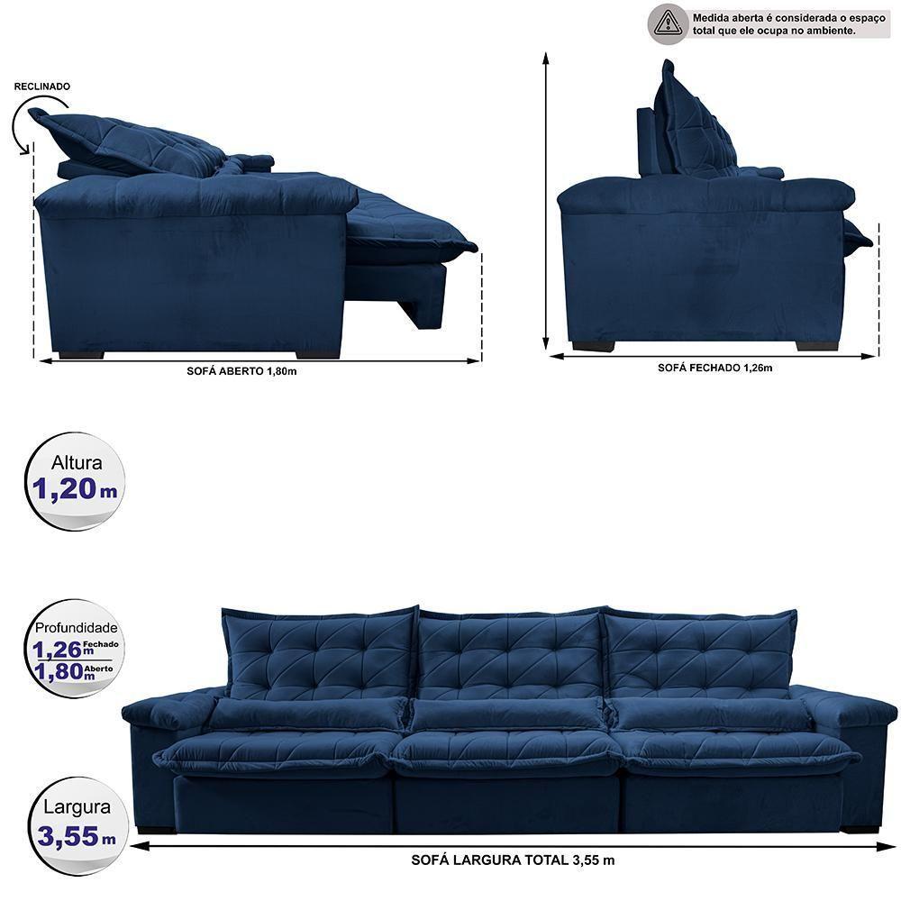 Sofá Retrátil E Reclinável 3,55M Cama Inbox Big Fresh Com Softgel D40 Velupluma Azul - 8