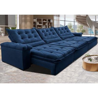 Sofá Retrátil E Reclinável 3,55M Cama Inbox Big Fresh Com Softgel D40 Velupluma Azul