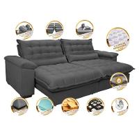 Sofá Retrátil E Reclinável 2,92m Com Molas Ensacadas Cama Inbox Aconchego Tecido Suede Cinza - 5