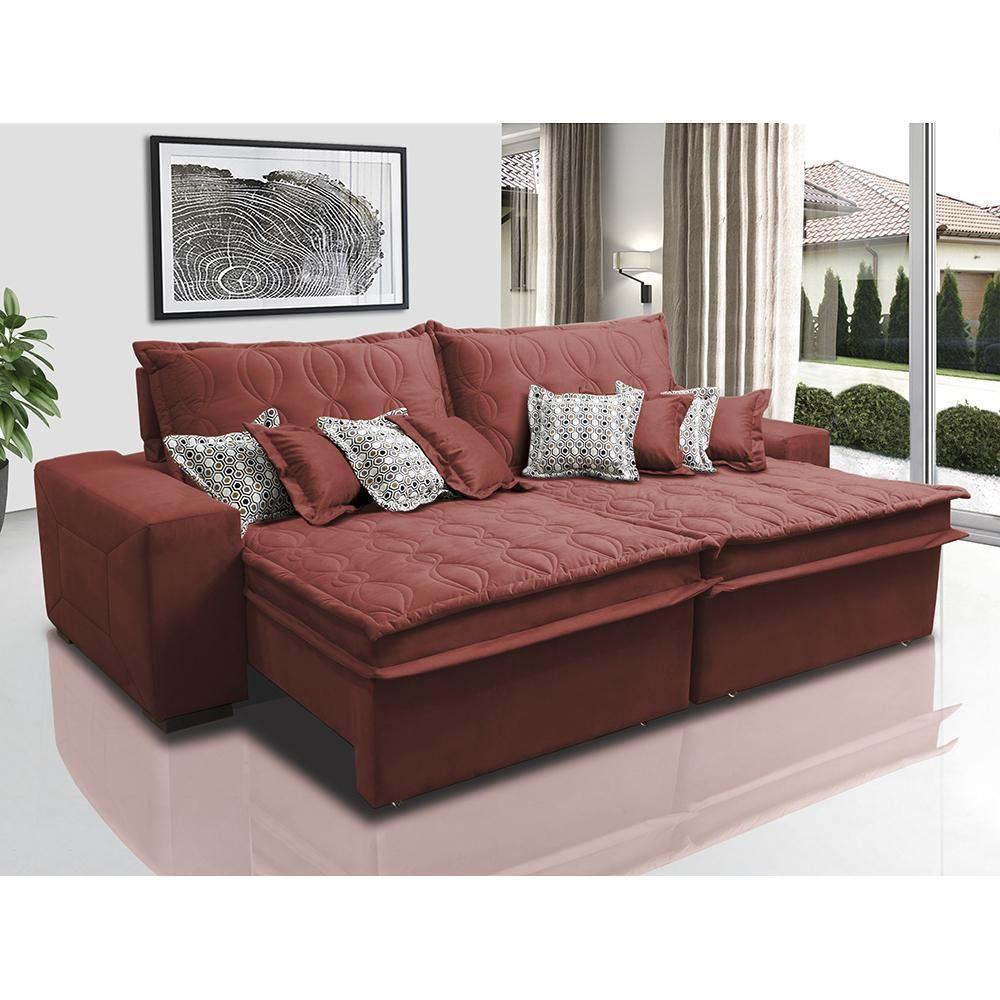 Sofá Retrátil E Reclinável 3,12m Com Molas Ensacadas Cama Inbox Supreme Tecido Velusoft Vermelho - 1
