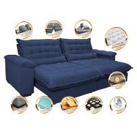 Sofá Retrátil E Reclinável 2,92m Com Molas Ensacadas Cama Inbox Aconchego Tecido Suede Azul - 7