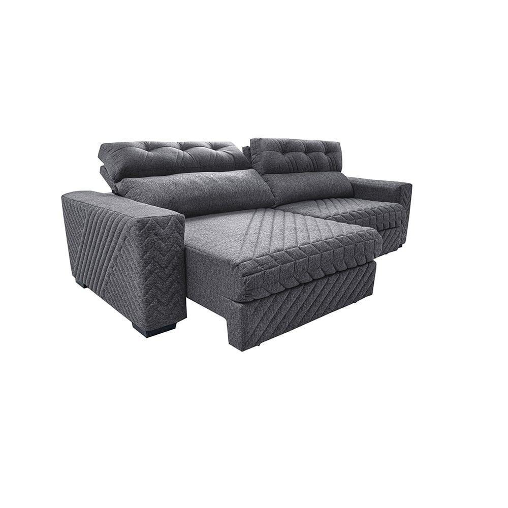 Sofá Retrátil E Reclinável 2,95m Molas Ensacadas Cama Inbox Style Thermo Gel Linho Cinza Escuro - 2