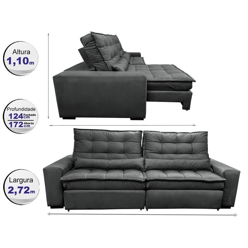 Sofá Retrátil E Reclinável 3,12m Molas Ensacadas Cama Inbox Catar Velusoft Cinza - 8