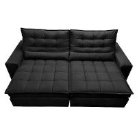 Sofá Retrátil E Reclinável 3,12m Molas Ensacadas Cama Inbox Catar Velusoft Preto - 5