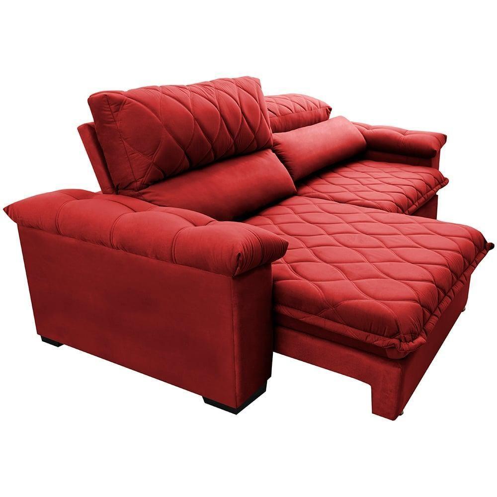 Sofá Retrátil E Reclinável 2,95m Molas Ensacadas Cama Inbox Big Home Com Bordado Velusoft Vermelho - 3