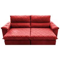 Sofá Retrátil E Reclinável 2,95m Molas Ensacadas Cama Inbox Big Home Com Bordado Velusoft Vermelho - 8