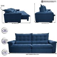 Sofá Retrátil E Reclinável 3,15M Cama Inbox Big Fresh Com Softgel D40 Velupluma Azul - 8
