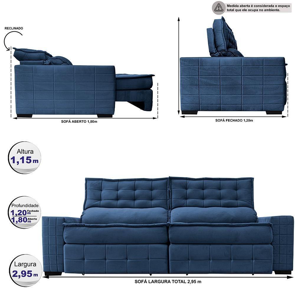 Sofá Retrátil E Reclinável 2,95M Cama Inbox Big Puffer Com Softgel D40 Velupluma Azul - 8