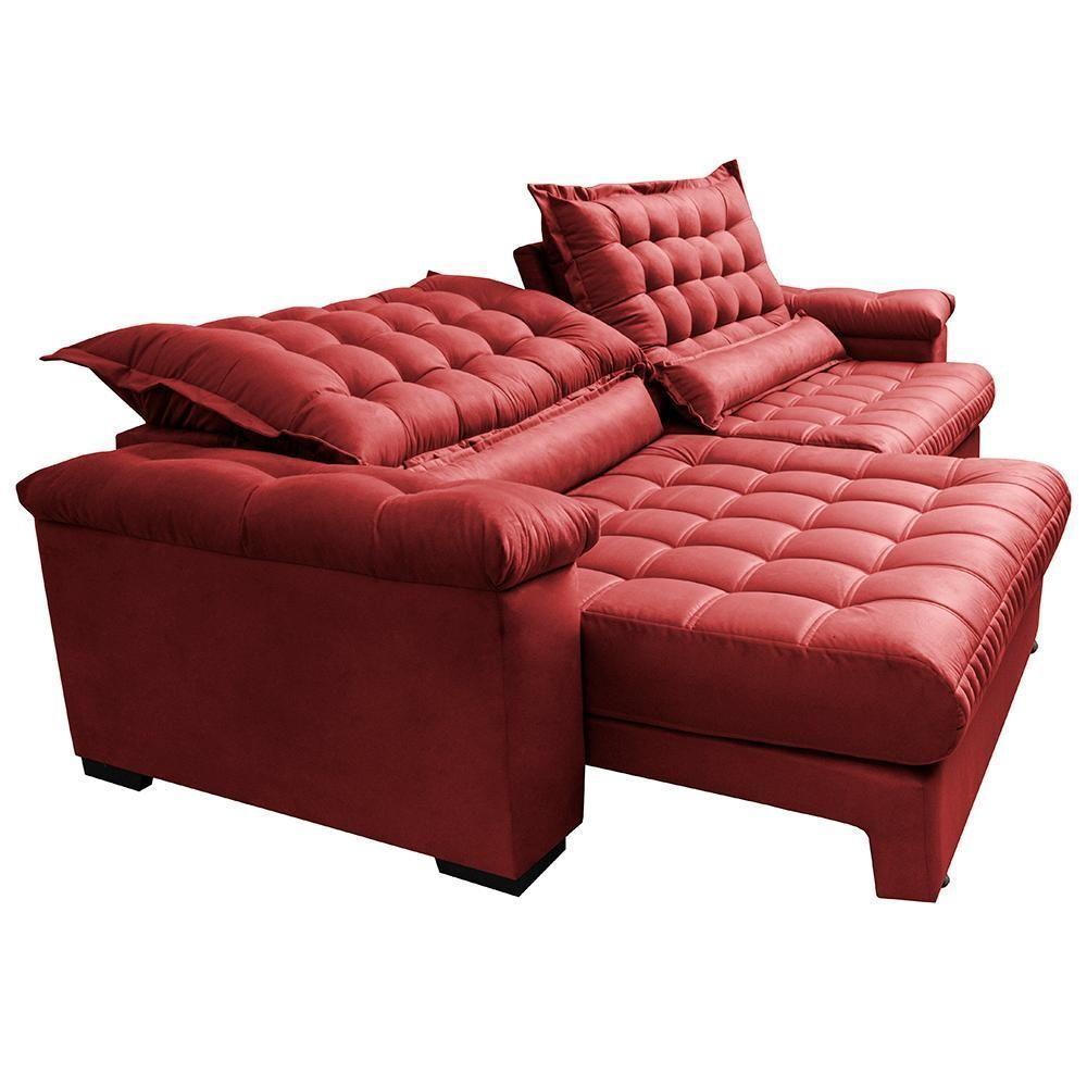Sofá Retrátil E Reclinável 2,95m Molas Ensacadas Cama Inbox Big Space Com Bordado Velusoft Vermelho - 3