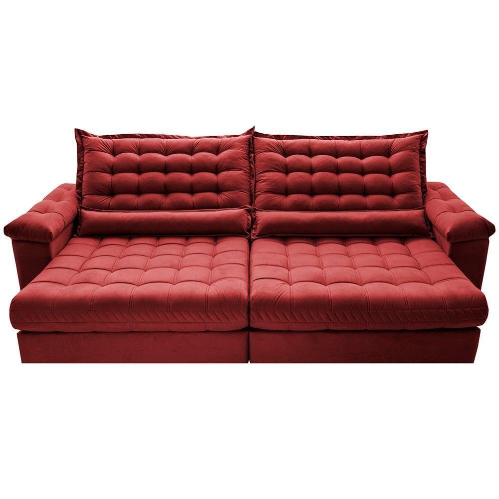 Sofá Retrátil E Reclinável 2,95m Molas Ensacadas Cama Inbox Big Space Com Bordado Velusoft Vermelho - 5