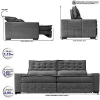 Sofá Retrátil E Reclinável 2,95M Cama Inbox Big Puffer Com Softgel D40 Velupluma Cinza - 8