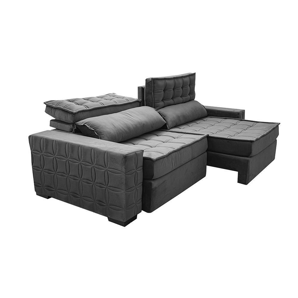 Sofá Retrátil E Reclinável 2,95M Cama Inbox Big Star Com Softgel D40 Velupluma Cinza - 3