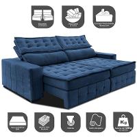 Sofá Retrátil E Reclinável 3,15M Cama Inbox Big Puffer Com Softgel D40 Velupluma Azul - 7