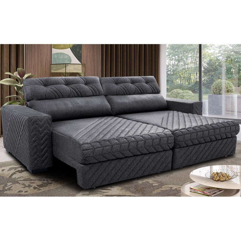 Sofá Retrátil E Reclinável 2,75m Molas Ensacadas Cama Inbox Style Thermo Gel Linho Cinza Escuro - 1