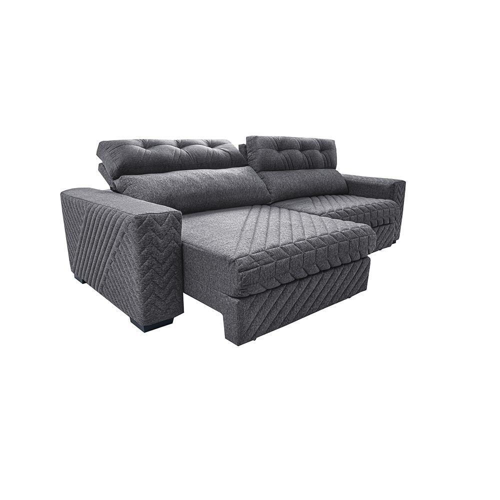 Sofá Retrátil E Reclinável 2,75m Molas Ensacadas Cama Inbox Style Thermo Gel Linho Cinza Escuro - 2