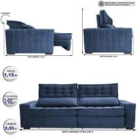 Sofá Retrátil E Reclinável 2,95M Cama Inbox Big Star Com Softgel D40 Velupluma Azul - 8