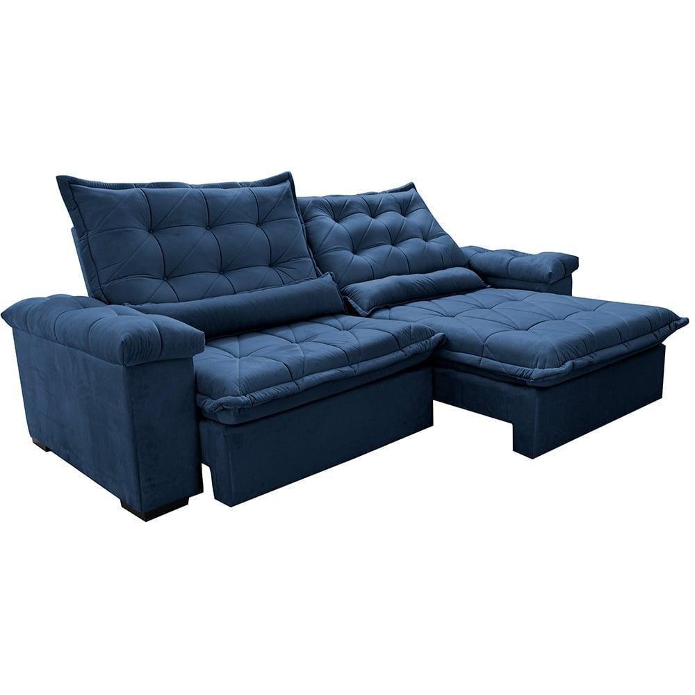 Sofá Retrátil E Reclinável 2,95M Cama Inbox Big Fresh Com Softgel D40 Velupluma Azul - 2