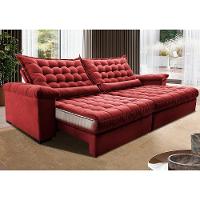 Sofá Retrátil E Reclinável 2,55m Molas Ensacadas Cama Inbox Big Space Com Bordado Velusoft Vermelho - 1
