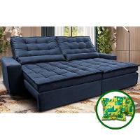 Sofá Retrátil E Reclinável 2,92m Molas Ensacadas Cama Inbox Catar Velusoft Azul - 1