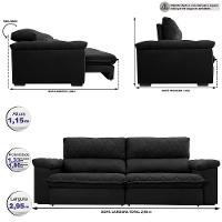 Sofá Retrátil E Reclinável 2,95m Molas Ensacadas Cama Inbox Big Home Com Bordado 3d Velusoft Preto - 8
