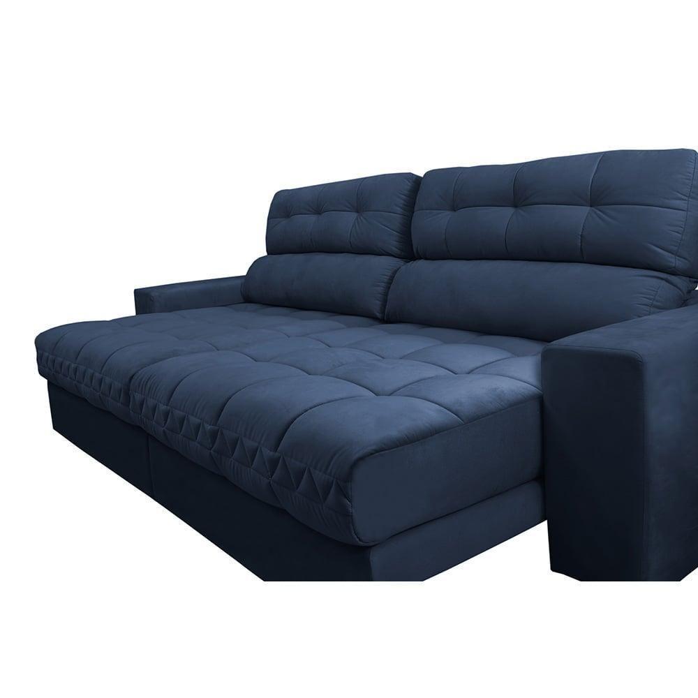 Sofá Retrátil E Reclinável 2,72m Molas Ensacadas Cama Inbox Brasil Velusoft Azul - 6