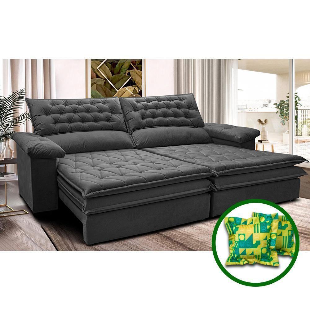 Sofá Retrátil E Reclinável 2,92m Molas Ensacadas Cama Inbox Alemanha De Viscoelástico Velusoft Cinza - 1