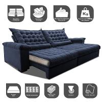 Sofá Retrátil E Reclinável 2,75m Molas Ensacadas Cama Inbox Big Space Com Bordado 3d Velusoft Azul - 7