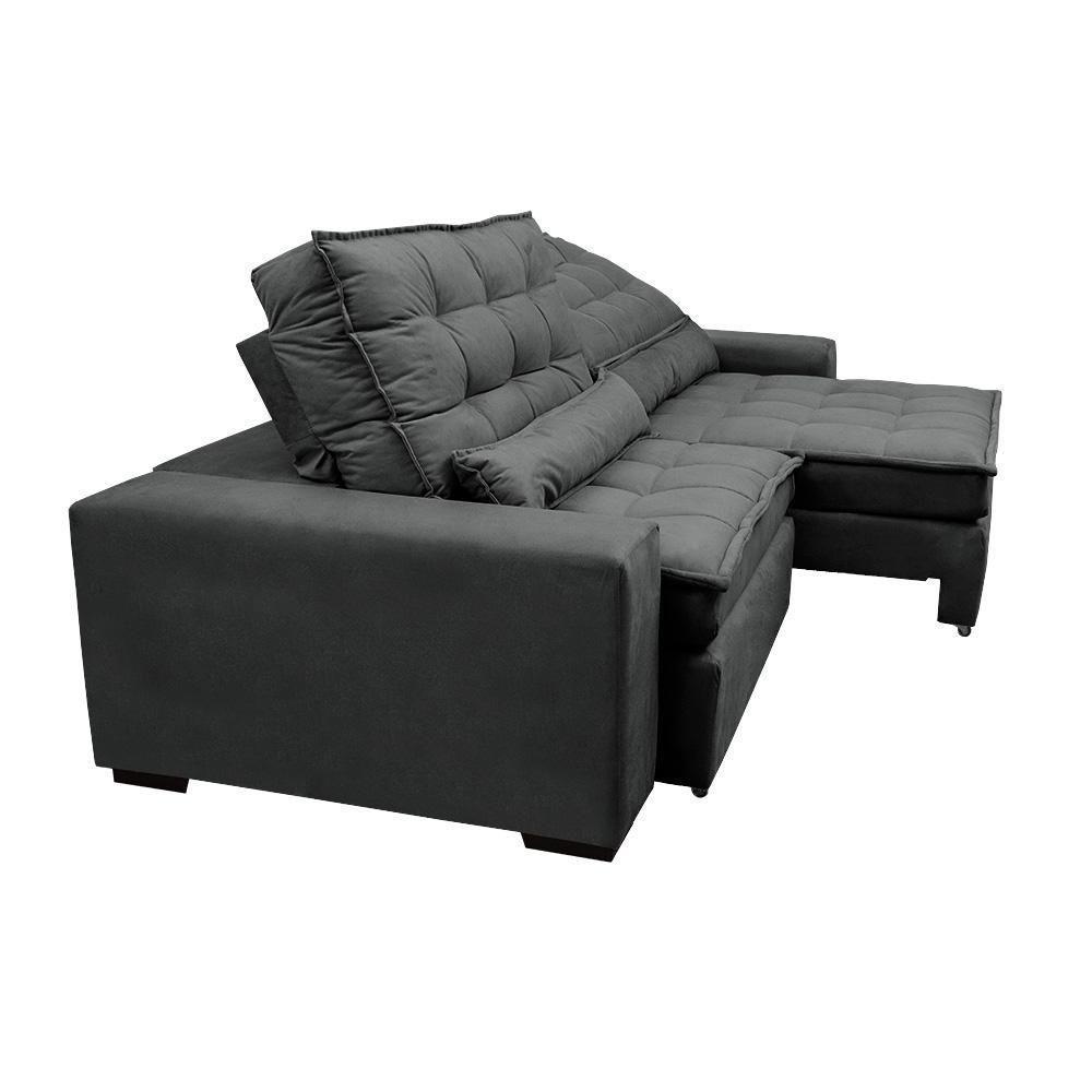 Sofá Retrátil E Reclinável 2,72m Molas Ensacadas Cama Inbox Catar Velusoft Cinza - 2