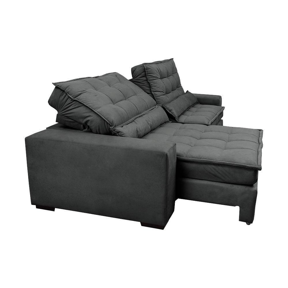 Sofá Retrátil E Reclinável 2,72m Molas Ensacadas Cama Inbox Catar Velusoft Cinza - 3