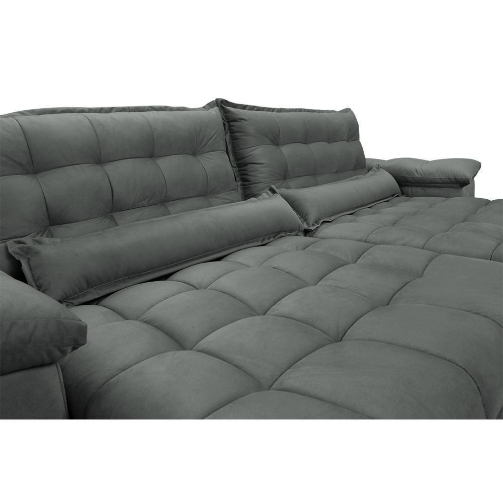Sofá Retrátil E Reclinável 2,72m Com Molas Ensacadas Cama Inbox Aconchego Tecido Suede Cinza - 6