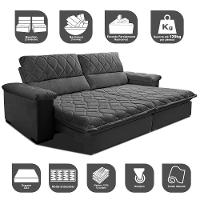 Sofá Retrátil E Reclinável 2,95m Molas Ensacadas Cama Inbox Big Home Com Bordado 3d Velusoft Cinza - 7