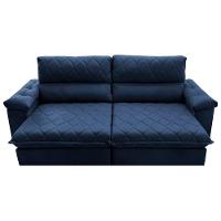 Sofá Retrátil E Reclinável 2,95m Molas Ensacadas Cama Inbox Big Home Com Bordado 3d Velusoft Azul - 5