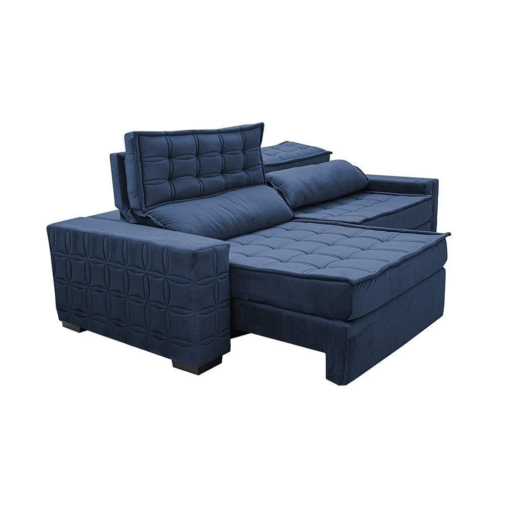 Sofá Retrátil E Reclinável 2,55M Cama Inbox Big Star Com Softgel D40 Velupluma Azul - 2