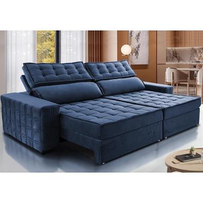 Sofá Retrátil E Reclinável 2,55M Cama Inbox Big Star Com Softgel D40 Velupluma Azul