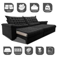 Sofá Retrátil E Reclinável 2,55m Molas Ensacadas Cama Inbox Big Space Com Bordado 3d Velusoft Preto - 7