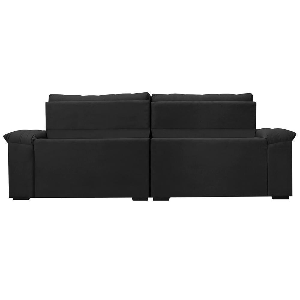 Sofá Retrátil E Reclinável 2,75m Molas Ensacadas Cama Inbox Big Home Com Bordado 3d Velusoft Preto - 4